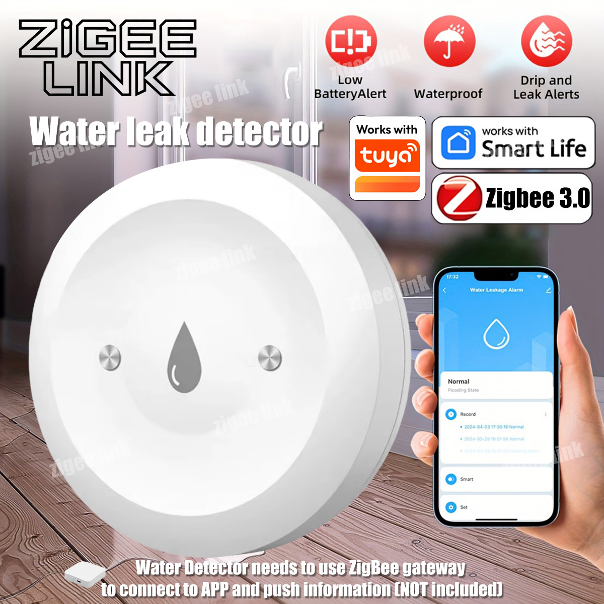 Датчик воды ZigBee 3.0: Умный  – обзор и цена Water Alarm Sensor